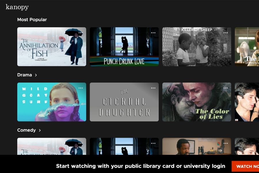 Kanopy home page film titles