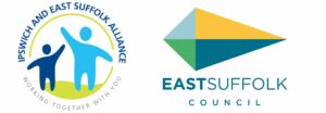 Two logos. (L) Logo for Ipswich and East Suffolk Alliance. (R) Logo for East Suffolk Council.