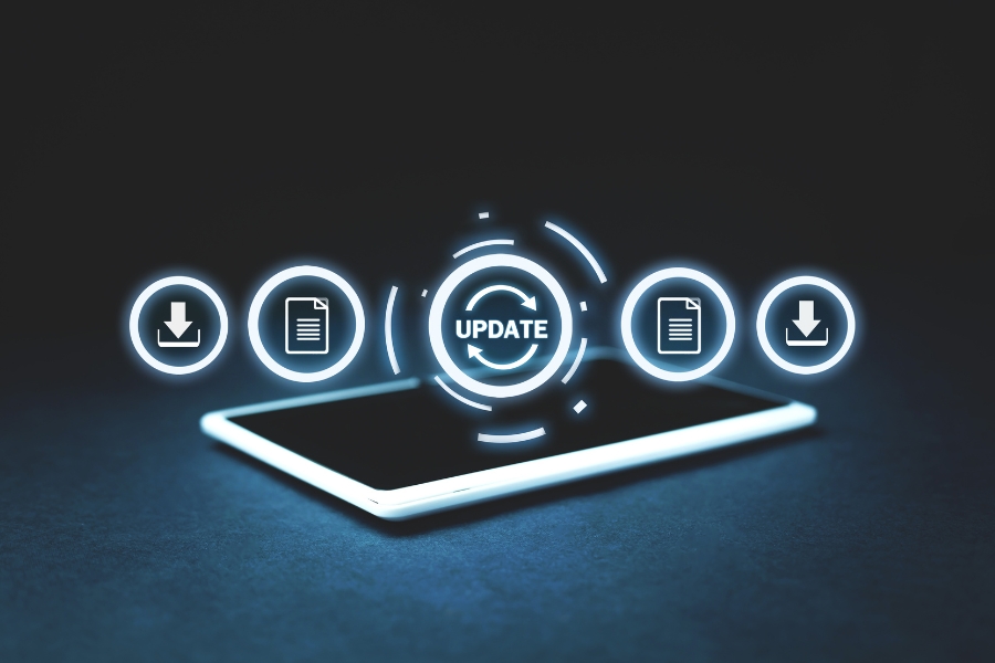 a computer graphic with the word update