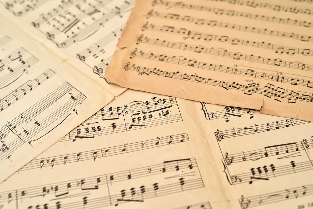 Close up of old music sheets