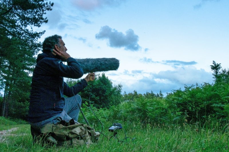 Martin Scaiff witha Boom resize Martin Scaiff, previous Environmentalist in Residence, recording sounds of nature with a boom