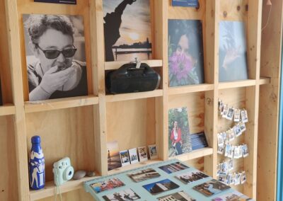 A close-up of Charlotte's display at the beach hut at First Light Festival 2025.